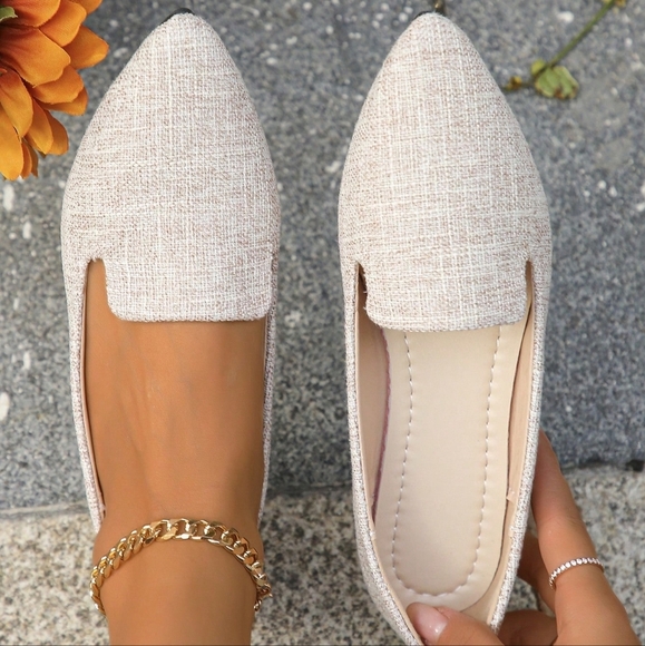 Women's Pointed Toe Flat Shoes, Spring/Summer/Autumn, Fashionable Light Pink Fab - Picture 2 of 5